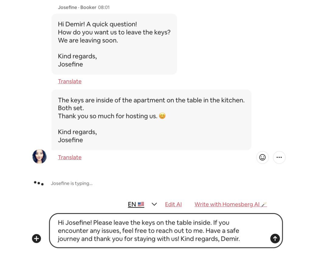 Refined Airbnb message ready to send