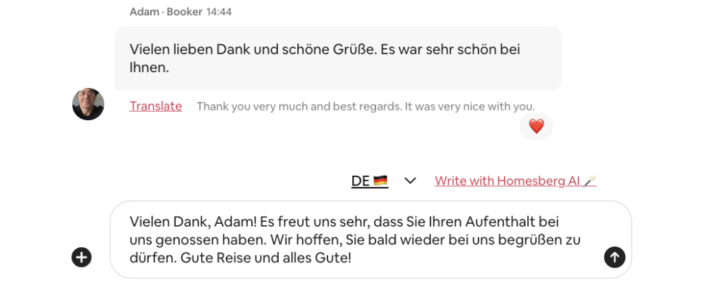 Language selector for AI-generated Airbnb guest replies