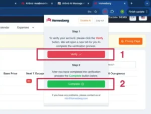Airbnb hesap doğrulamasının tamamlandığı eklenti ekranı