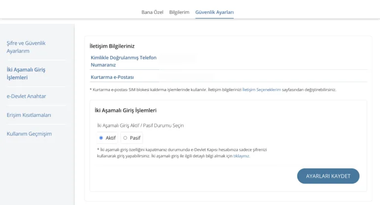 E-devlet iki aşamalı giriş ekranı